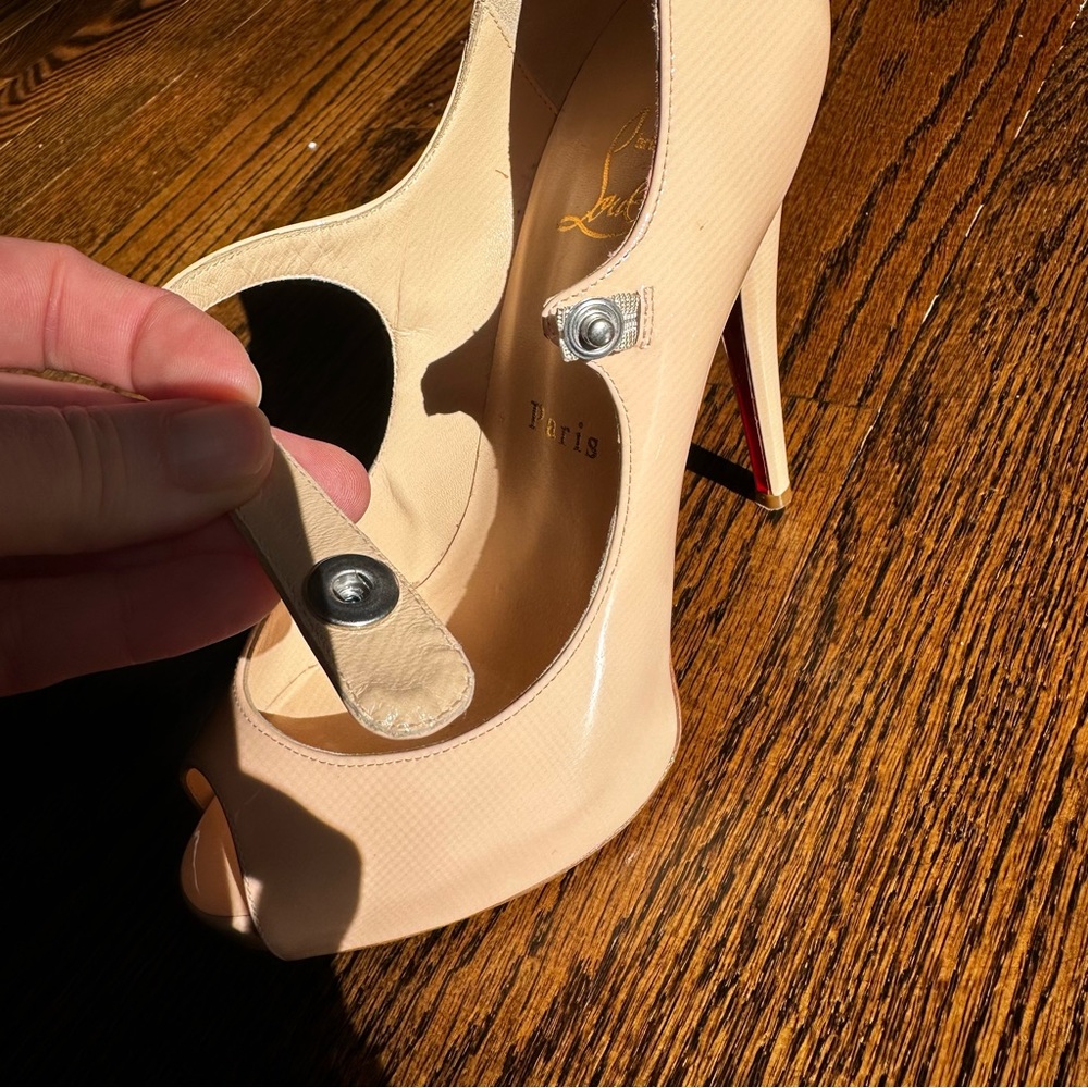 Christian Louboutin Bana Mary jane peep toe platform heels nude pale pink 37.5 - Picture 15 of 15